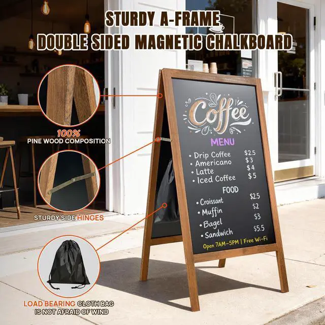 Alt view image 10 of 12 - A Frame Chalkboard Sign, 40" x 20" Magnetic Outdoor Chalk Board Signs, Wooden Standing Double-Sided Sidewalk Chalk Board for Restaurant Menu, Cafés, Christmas, Wedding