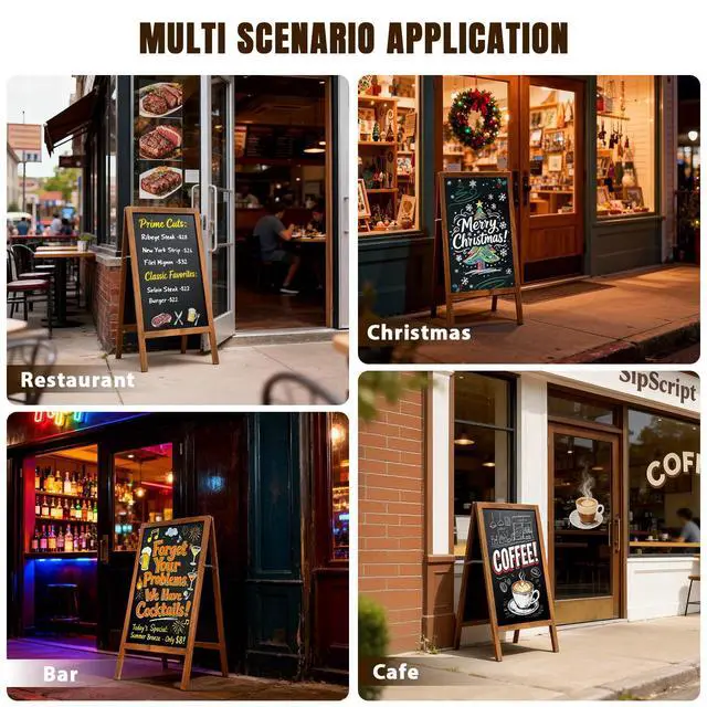 Alt view image 12 of 12 - A Frame Chalkboard Sign, 40" x 20" Magnetic Outdoor Chalk Board Signs, Wooden Standing Double-Sided Sidewalk Chalk Board for Restaurant Menu, Cafés, Christmas, Wedding
