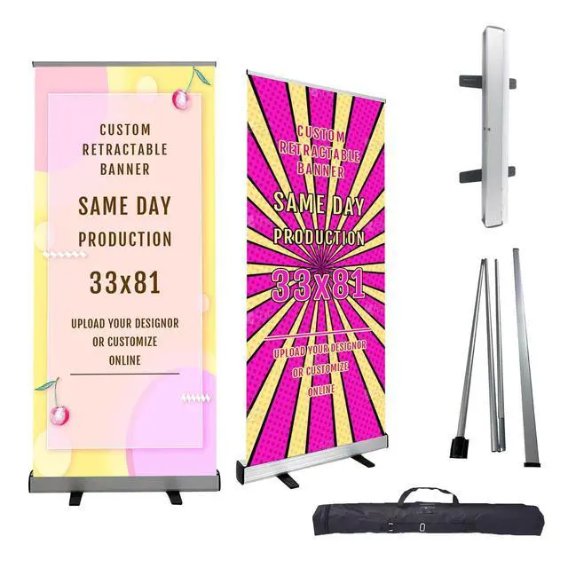 Alt view image 8 of 14 - Personalized Roll Up Banner 33.5"x81" Portable Advertising Display with Aluminum Stand & Display Stand for Promotions, Festivals, and Business Events