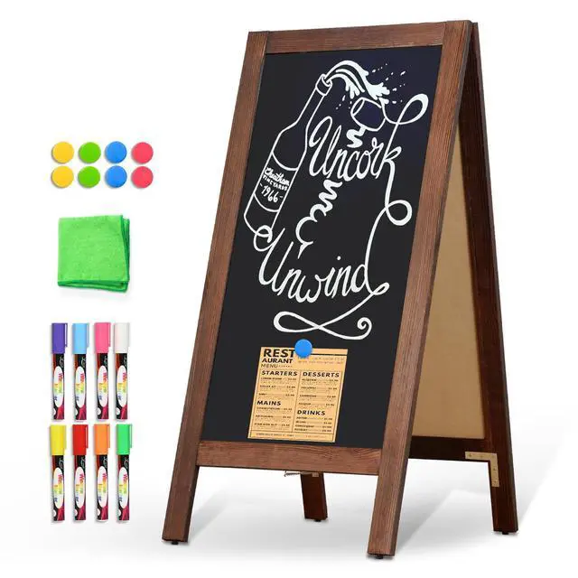 Alt view image 8 of 14 - 40"x20" Solid Wood Double-Sided A-Frame Chalkboard Sign, Brown | Magnetic Sandwich Board, Freestanding Sidewalk Sign, Stable Pine, Wind Resistant, For Outdoor Cafe Wedding Business