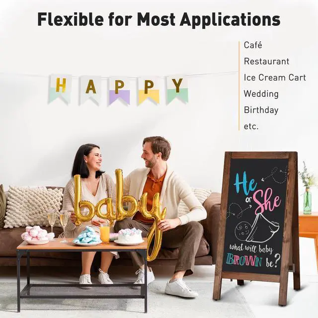 Alt view image 13 of 14 - 40"x20" Solid Wood Double-Sided A-Frame Chalkboard Sign, Brown | Magnetic Sandwich Board, Freestanding Sidewalk Sign, Stable Pine, Wind Resistant, For Outdoor Cafe Wedding Business