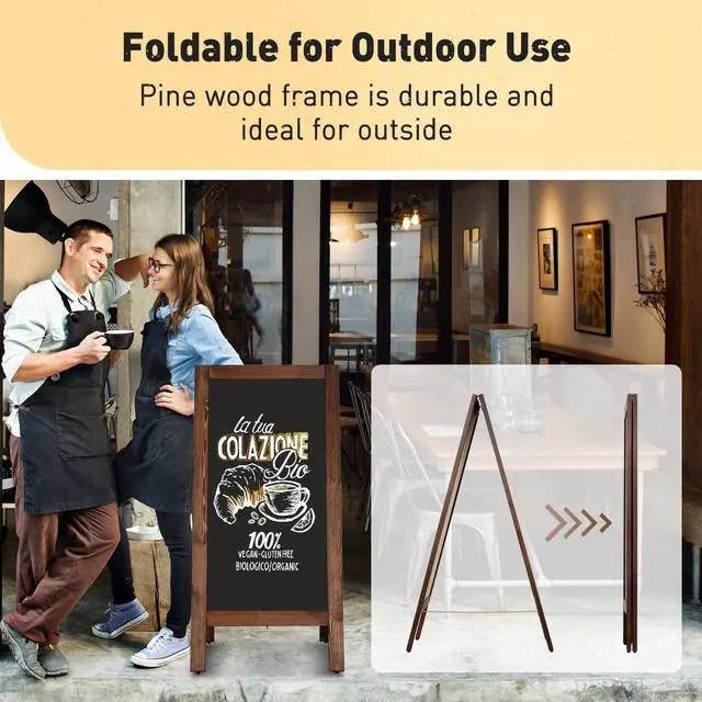 Alt view image 11 of 14 - 40"x20" Solid Wood Double-Sided A-Frame Chalkboard Sign, Brown | Magnetic Sandwich Board, Freestanding Sidewalk Sign, Stable Pine, Wind Resistant, For Outdoor Cafe Wedding Business