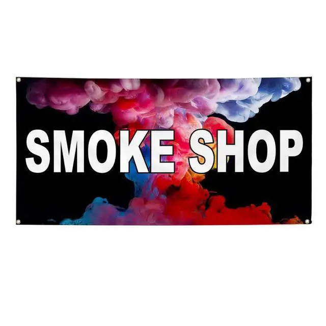 Alt view image 8 of 14 - Smoke Shop Store Vinyl Banner Sign Metal Grommets 3 ft x 6 ft Yard Signs