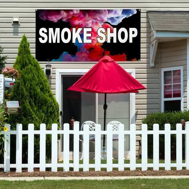 Alt view image 10 of 14 - Smoke Shop Store Vinyl Banner Sign Metal Grommets 3 ft x 6 ft Yard Signs