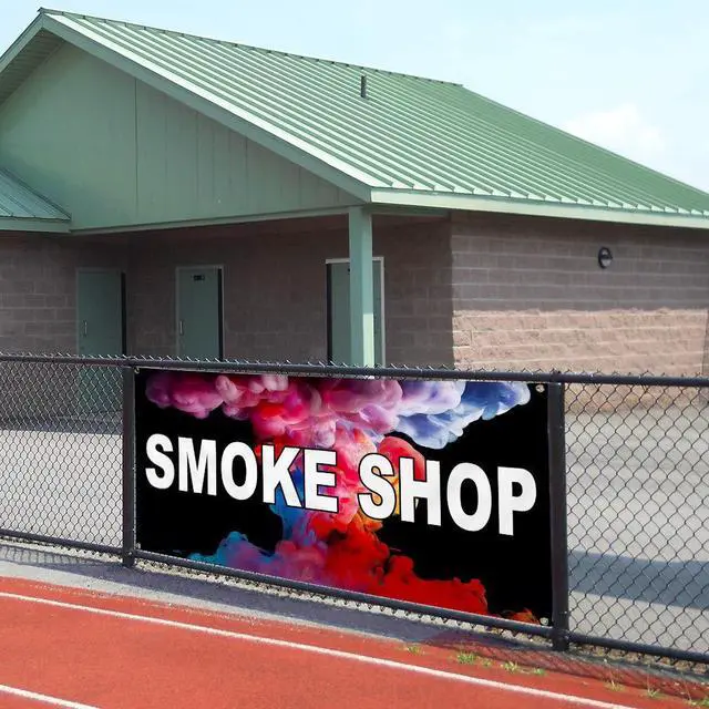 Alt view image 12 of 14 - Smoke Shop Store Vinyl Banner Sign Metal Grommets 3 ft x 6 ft Yard Signs