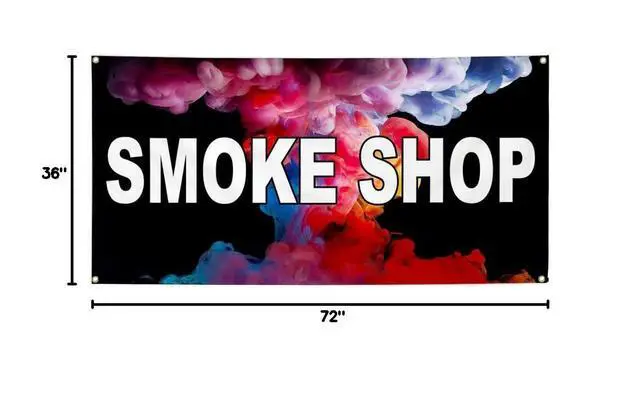 Alt view image 14 of 14 - Smoke Shop Store Vinyl Banner Sign Metal Grommets 3 ft x 6 ft Yard Signs