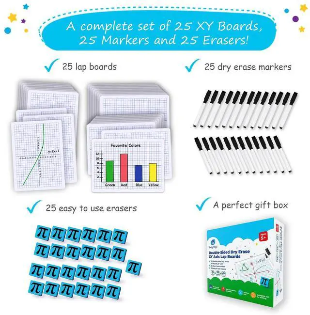 Alt view image 10 of 14 - 25 Pack Double-Sided Dry Erase Graph Lap Boards - 12''x9'', Class Set of Individual Classroom Whiteboards for Students, XY Axis Graphing Lap Board, Math Teacher Supplies for Classroom