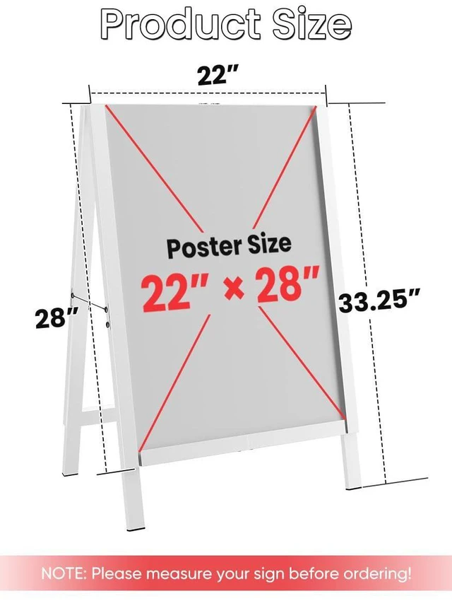 Alt view image 9 of 12 - 22×28 Inch A Frame Sign Holder, Heavy Duty Metal Outdoor Double-Sided Sandwich Board Sign Stand, Anti-slip Slide-in Folding Frame for Street Business Advertising Poster, White, (Frame Only)