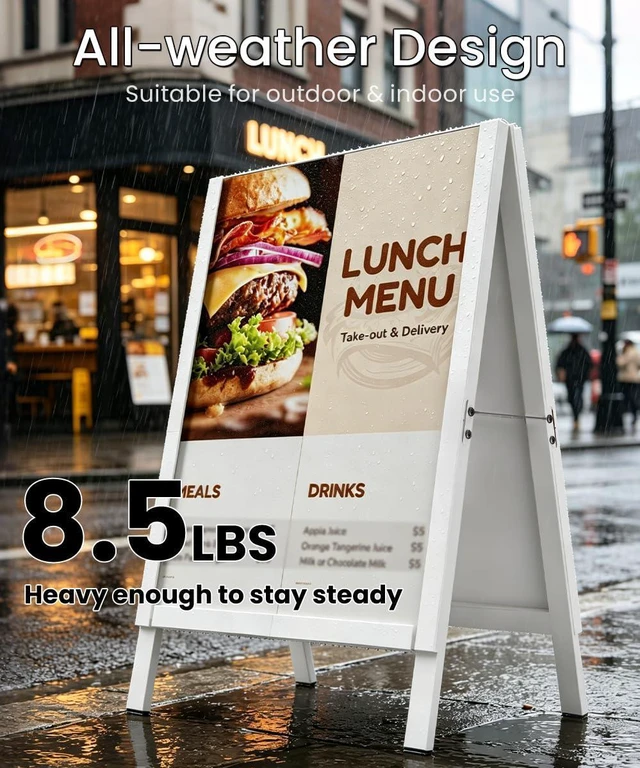 Alt view image 10 of 12 - 22×28 Inch A Frame Sign Holder, Heavy Duty Metal Outdoor Double-Sided Sandwich Board Sign Stand, Anti-slip Slide-in Folding Frame for Street Business Advertising Poster, White, (Frame Only)