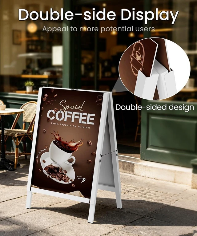 Alt view image 11 of 12 - 22×28 Inch A Frame Sign Holder, Heavy Duty Metal Outdoor Double-Sided Sandwich Board Sign Stand, Anti-slip Slide-in Folding Frame for Street Business Advertising Poster, White, (Frame Only)