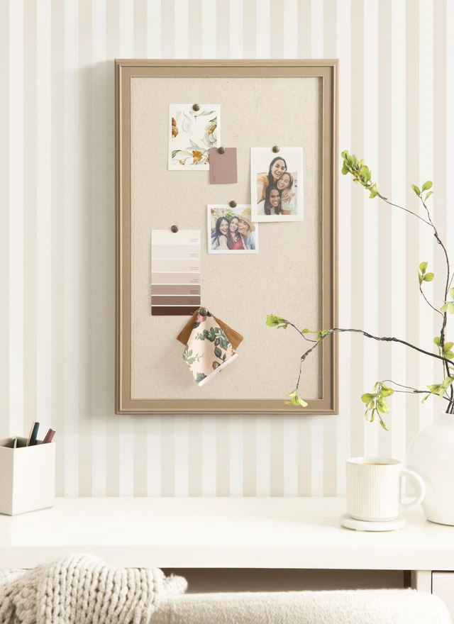 Alt view image 10 of 14 - Oakhurst Rectangle Framed Linen Fabric Pinboard, 15 x 24, Light Tan, Traditional Bulletin Board with Stepped Profile for Motivational Vision Board or Wall Organization