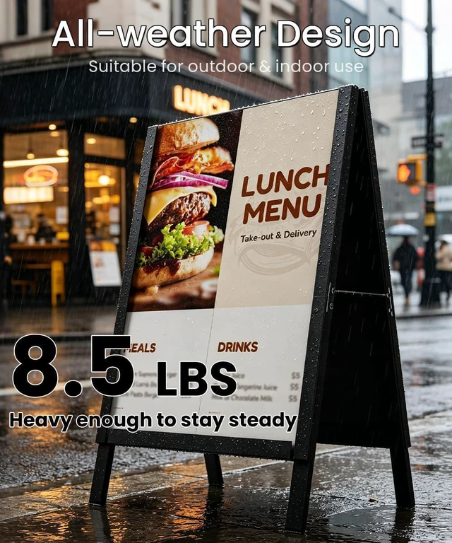 Alt view image 10 of 14 - 22×28 Inch A Frame Sign Holder, Heavy Duty Metal Outdoor Double-Sided Sandwich Board Sign Stand, Anti-slip Slide-in Folding Frame for Street Business Advertising Poster, Black (Frame Only