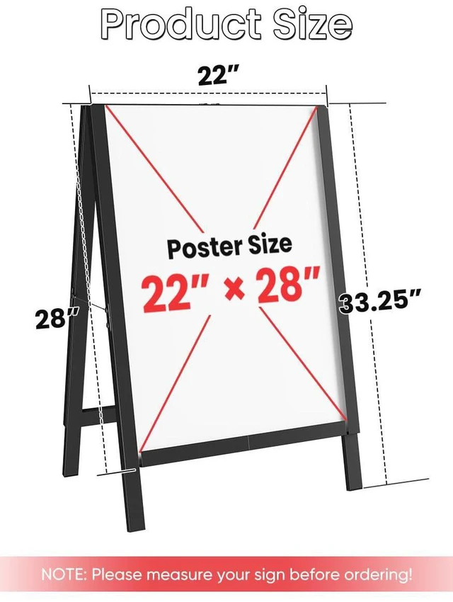 Alt view image 9 of 14 - 22×28 Inch A Frame Sign Holder, Heavy Duty Metal Outdoor Double-Sided Sandwich Board Sign Stand, Anti-slip Slide-in Folding Frame for Street Business Advertising Poster, Black (Frame Only