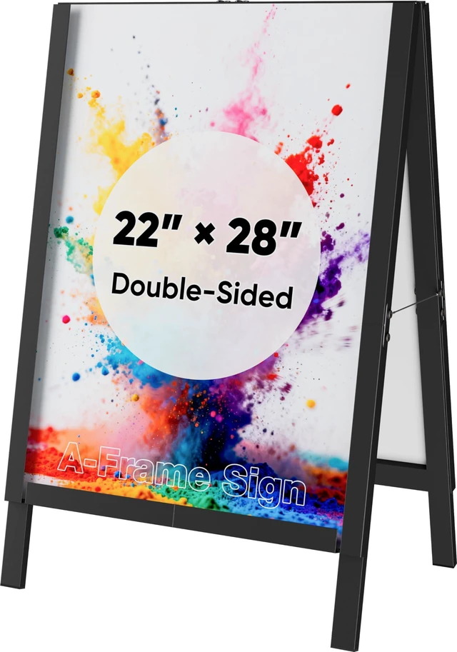 Alt view image 8 of 14 - 22×28 Inch A Frame Sign Holder, Heavy Duty Metal Outdoor Double-Sided Sandwich Board Sign Stand, Anti-slip Slide-in Folding Frame for Street Business Advertising Poster, Black (Frame Only