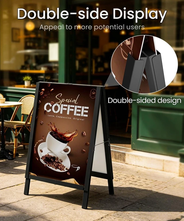 Alt view image 11 of 14 - 22×28 Inch A Frame Sign Holder, Heavy Duty Metal Outdoor Double-Sided Sandwich Board Sign Stand, Anti-slip Slide-in Folding Frame for Street Business Advertising Poster, Black (Frame Only