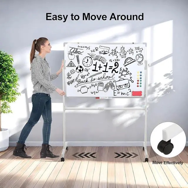 Alt view image 10 of 14 - Mobile Whiteboard with Stand 36"x24" Portable Magnetic Dry Erase Board on Wheels Included 12 Magnets, 5 Markers & 1 Eraser