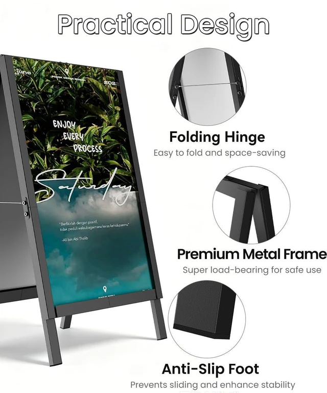 Alt view image 13 of 14 - 22×28 Inch A Frame Sign Holder, Heavy Duty Metal Outdoor Double-Sided Sandwich Board Sign Stand, Anti-slip Slide-in Folding Frame for Street Business Advertising Poster, Black (Frame Only