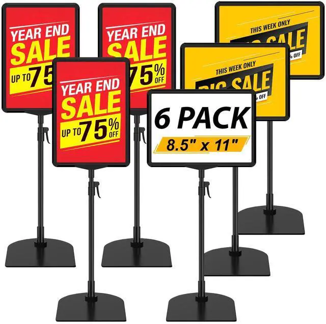 Alt view image 2 of 2 - Table Top Sign Holder - Adjustable Floor Standing Sign Holders 8.5 x 11 Tabletop Poster Stand for Display Vertical Horizontal View, Black Signage Display Stands with Iron Base, 6 Pack