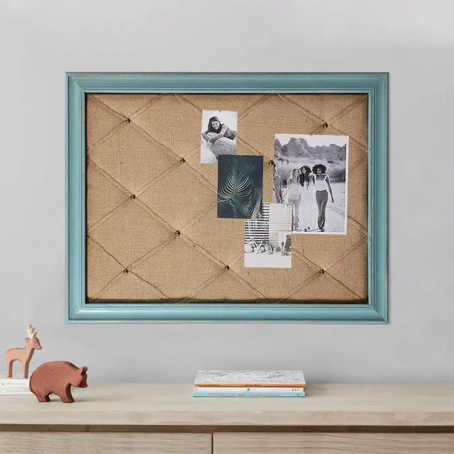 Alt view image 10 of 12 - Fabric Bulletin Board Memo Board 21"×27", Large Cork Boards for Walls with Rustic Blue Frame, Vision Boards Photo Display Board, Pinboard Wall Organizer, Decorative Note Message Board