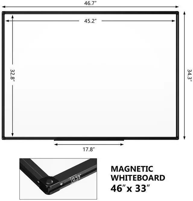 Alt view image 10 of 14 - Magnetic Dry Erase Whiteboard - 46 x 33 Inch White Board - 4 x 3 Large Wall-Mounted Board with Black Aluminum Frame, 1 Magnetic Eraser, 2 Pen, Detachable Marker Tray, 6 Magnets