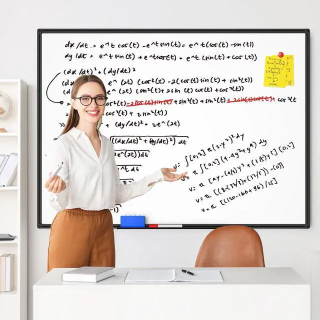 Alt view image 9 of 14 - Magnetic Dry Erase Whiteboard - 46 x 33 Inch White Board - 4 x 3 Large Wall-Mounted Board with Black Aluminum Frame, 1 Magnetic Eraser, 2 Pen, Detachable Marker Tray, 6 Magnets