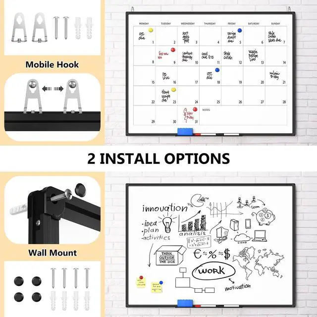 Alt view image 12 of 14 - Magnetic Dry Erase Whiteboard - 46 x 33 Inch White Board - 4 x 3 Large Wall-Mounted Board with Black Aluminum Frame, 1 Magnetic Eraser, 2 Pen, Detachable Marker Tray, 6 Magnets