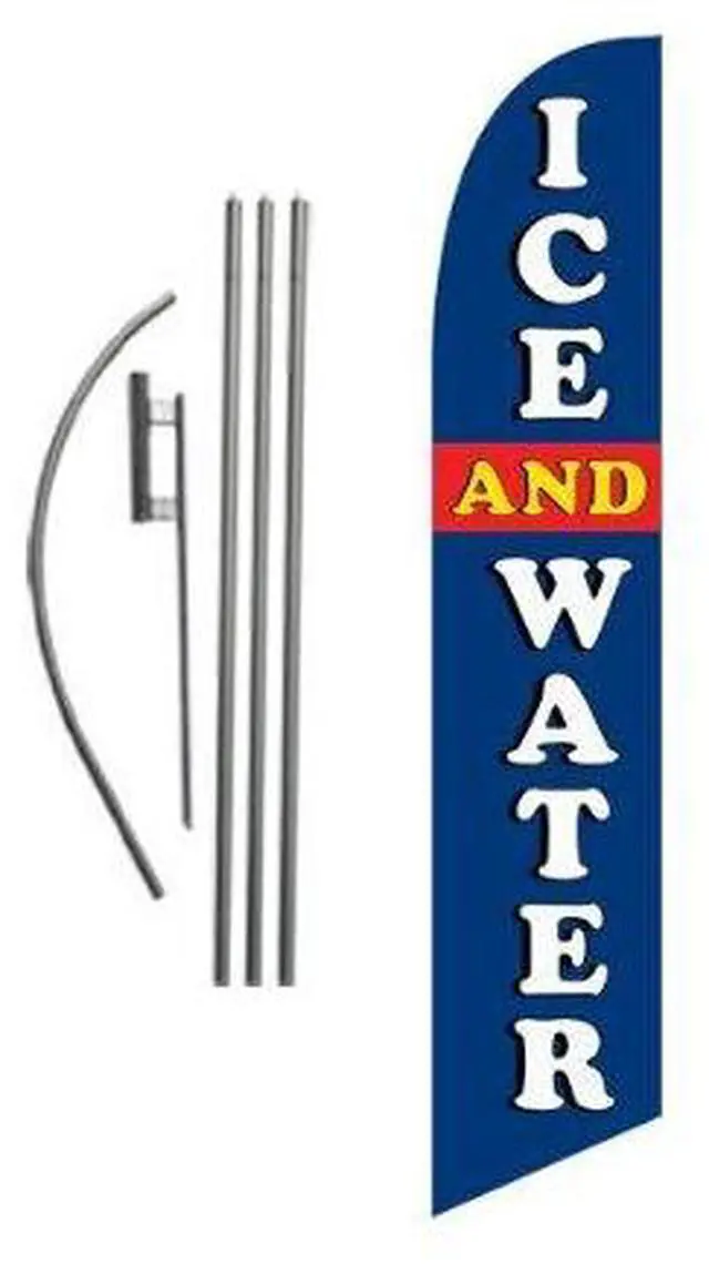 Alt view image 5 of 8 - Ice and Water Market Advertising Feather Banner Swooper Flag Sign with Flag Pole Kit and Ground Stake