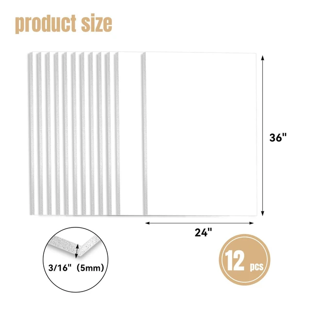 Alt view image 8 of 12 - Foam Board 24×36×3/16" Thick, 12 Pack White Poster Board, 5mm Foam Core Board, Acid Free Double Sided Foam Board Sheets Perfect for Art Porject, Painting, Craft, Presentation
