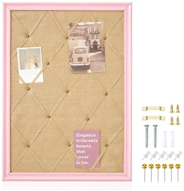 Alt view image 7 of 12 - Pink Bulletin Board 21"×27" Linen Fabric Decorative Boards Hanging Memo Board with 20 Pushpins Large Cork Bulletin Boards for Home Office Decor Photos Display - Gold Linen with Pink Frame