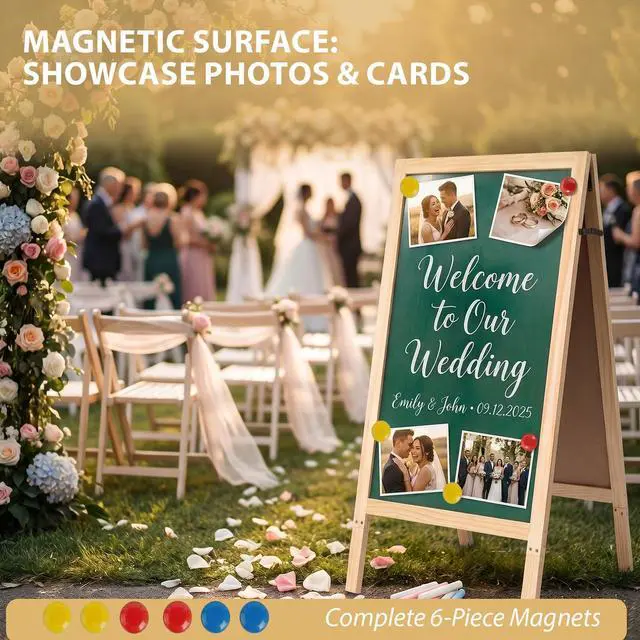 Alt view image 11 of 14 - Double-Sided A-Frame Chalkboard Sign 40x20, Magnetic Sidewalk Sign with Solid Pine Wood Frame, Large Chalkboard Easel Menu Board for Restaurants, Cafes, Weddings & Outdoor Display with Accessories