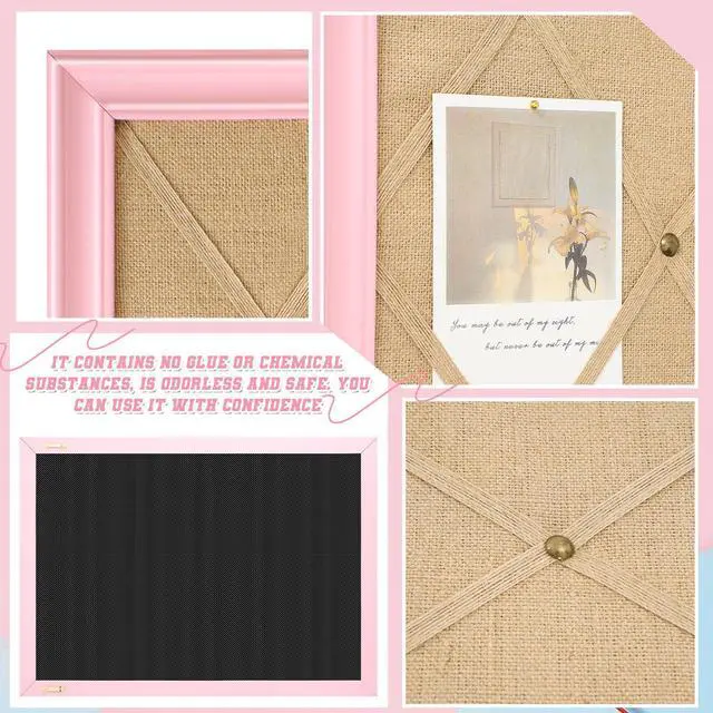 Alt view image 10 of 12 - Pink Bulletin Board 21"×27" Linen Fabric Decorative Boards Hanging Memo Board with 20 Pushpins Large Cork Bulletin Boards for Home Office Decor Photos Display - Gold Linen with Pink Frame