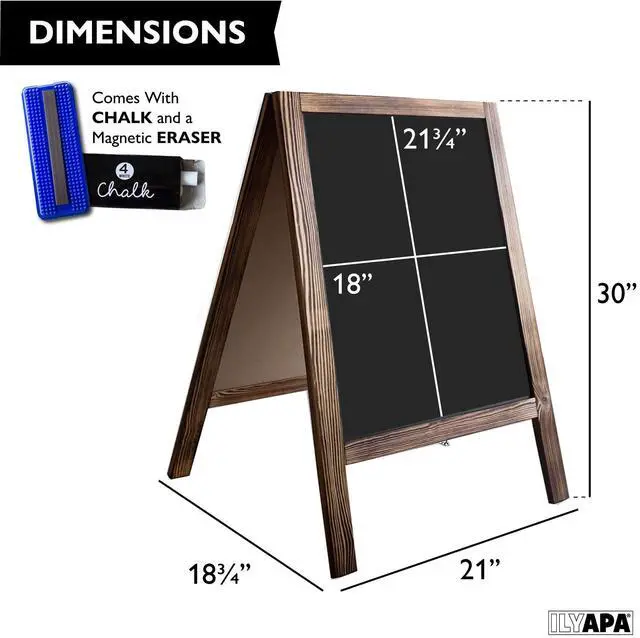 Alt view image 9 of 14 - A Frame Chalk Board Easel Sign 21x30 in - Sandwich Signs Outdoor | Solid Wood A Frame Chalkboard Sign, Magnetic Double-Sided Blackboard Easel, Includes Chalk & Eraser - Brown
