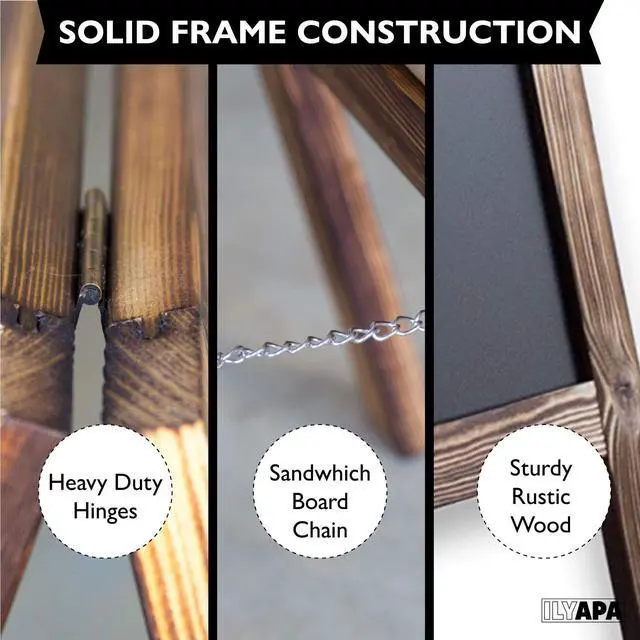 Alt view image 11 of 14 - A Frame Chalk Board Easel Sign 21x30 in - Sandwich Signs Outdoor | Solid Wood A Frame Chalkboard Sign, Magnetic Double-Sided Blackboard Easel, Includes Chalk & Eraser - Brown