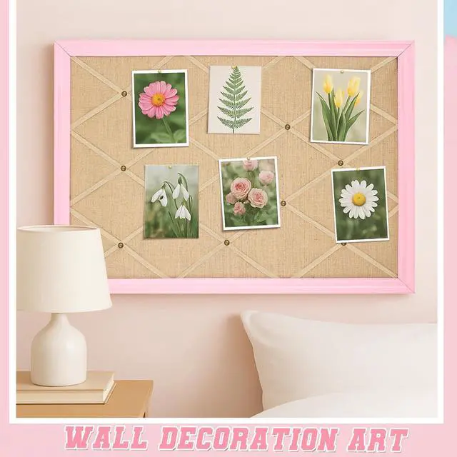 Alt view image 11 of 12 - Pink Bulletin Board 21"×27" Linen Fabric Decorative Boards Hanging Memo Board with 20 Pushpins Large Cork Bulletin Boards for Home Office Decor Photos Display - Gold Linen with Pink Frame