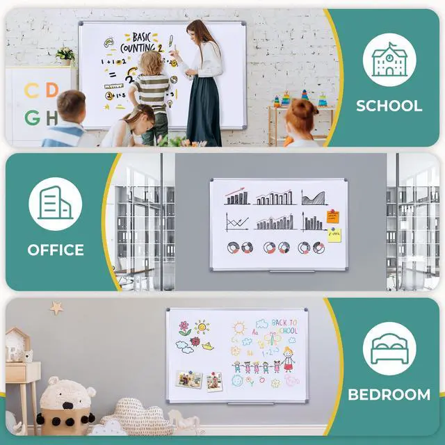 Alt view image 11 of 12 - 2 Pack 36 x 24 in Magnetic Dry Erase Whiteboard for Wall, Classroom Board | Wall Mounted Easy to Clean White Boards with Removable Pen Tray. Aluminum Frame Commercial Quality for Teachers, Students