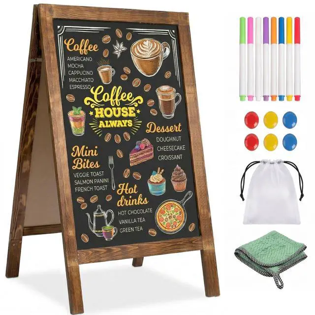Alt view image 8 of 14 - Double-Sided A-Frame Chalkboard Sign 40x20, Magnetic Sidewalk Sign with Solid Pine Wood Frame, Large Chalkboard Easel Menu Board for Restaurants, Cafes, Weddings & Outdoor Display with Accessories