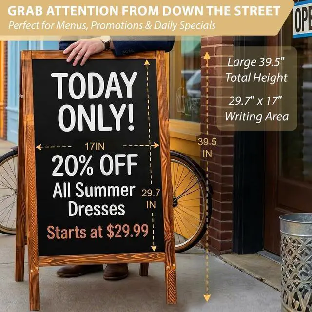 Alt view image 10 of 14 - Double-Sided A-Frame Chalkboard Sign 40x20, Magnetic Sidewalk Sign with Solid Pine Wood Frame, Large Chalkboard Easel Menu Board for Restaurants, Cafes, Weddings & Outdoor Display with Accessories