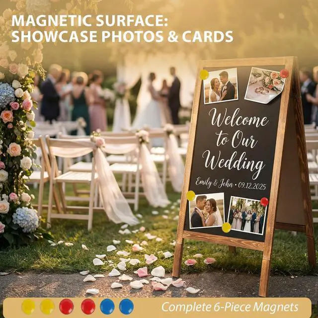 Alt view image 11 of 14 - Double-Sided A-Frame Chalkboard Sign 40x20, Magnetic Sidewalk Sign with Solid Pine Wood Frame, Large Chalkboard Easel Menu Board for Restaurants, Cafes, Weddings & Outdoor Display with Accessories