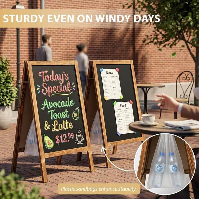 Alt view image 12 of 14 - Double-Sided A-Frame Chalkboard Sign 40x20, Magnetic Sidewalk Sign with Solid Pine Wood Frame, Large Chalkboard Easel Menu Board for Restaurants, Cafes, Weddings & Outdoor Display with Accessories