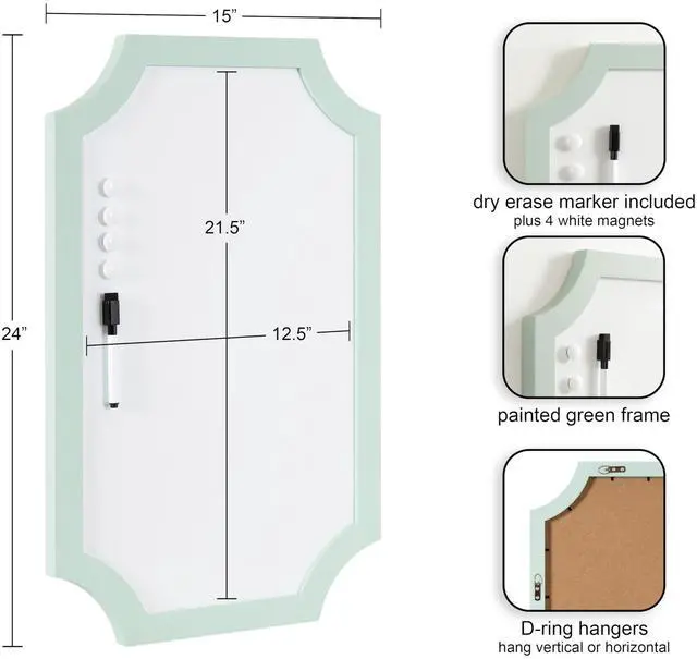 Alt view image 9 of 14 - Holbrook Scalloped Magnetic Dry Erase Board with Marker and Four Magnets; 15 x 24; Green; Decorative Wall Organization White Board for Use as Bedroom or Dorm Room Decor