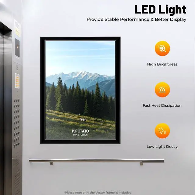 Alt view image 10 of 14 - LED Poster Frame, 24" x 36" LED Backlit Poster Photo Frame Movie Poster Aluminum Alloy Advertisement Signage Light Sign, Wall Mounting, Frame for Movie Poster Advertising Display (Black, 24" x 36")