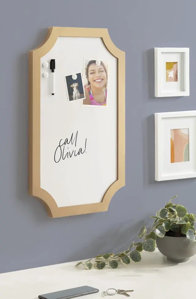 Alt view image 10 of 14 - Holbrook Scalloped Magnetic Dry Erase Board with Marker and Four Magnets; 15 x 24; Gold; Decorative Wall Organization White Board for Use as Bedroom or Dorm Room Decor