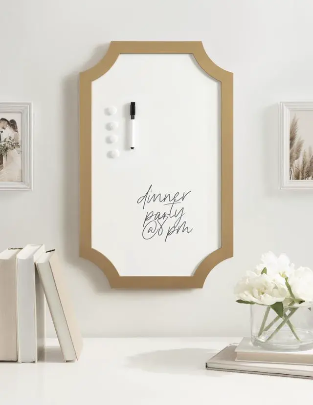 Alt view image 11 of 14 - Holbrook Scalloped Magnetic Dry Erase Board with Marker and Four Magnets; 15 x 24; Gold; Decorative Wall Organization White Board for Use as Bedroom or Dorm Room Decor