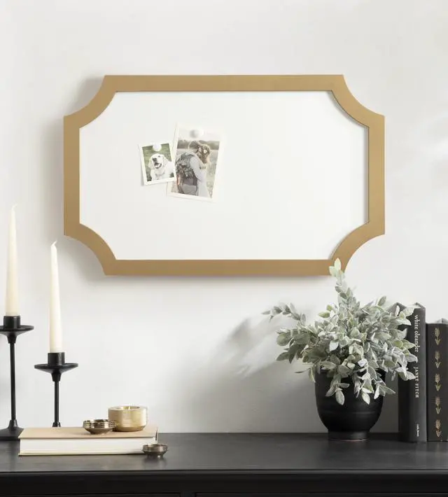 Alt view image 12 of 14 - Holbrook Scalloped Magnetic Dry Erase Board with Marker and Four Magnets; 15 x 24; Gold; Decorative Wall Organization White Board for Use as Bedroom or Dorm Room Decor
