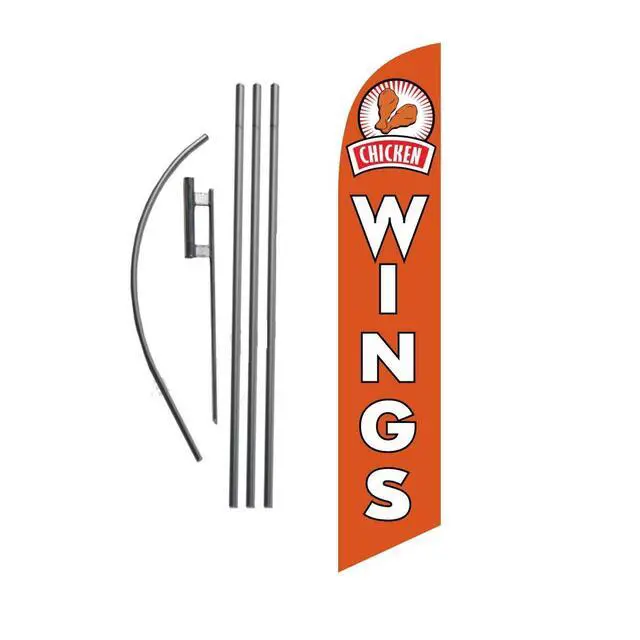 Alt view image 3 of 4 - Chicken Wings Restaurant Advertising Feather Banner Swooper Flag Sign with Flag Pole Kit and Ground Stake