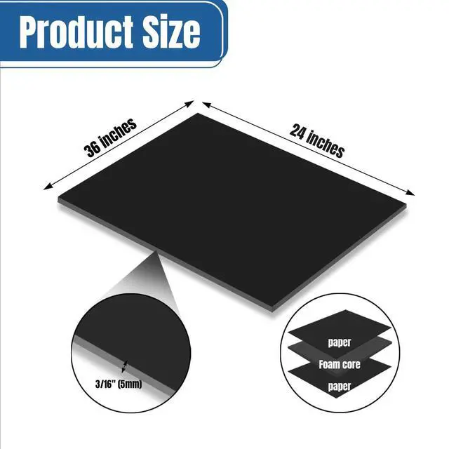 Alt view image 9 of 14 - 8PACK Black Foam Board for DIY Projects 24x36×3/16 inches,5MM Poster Board High Quality Blank Board Perfect for Arts Crafts School Projects Presentation Displays