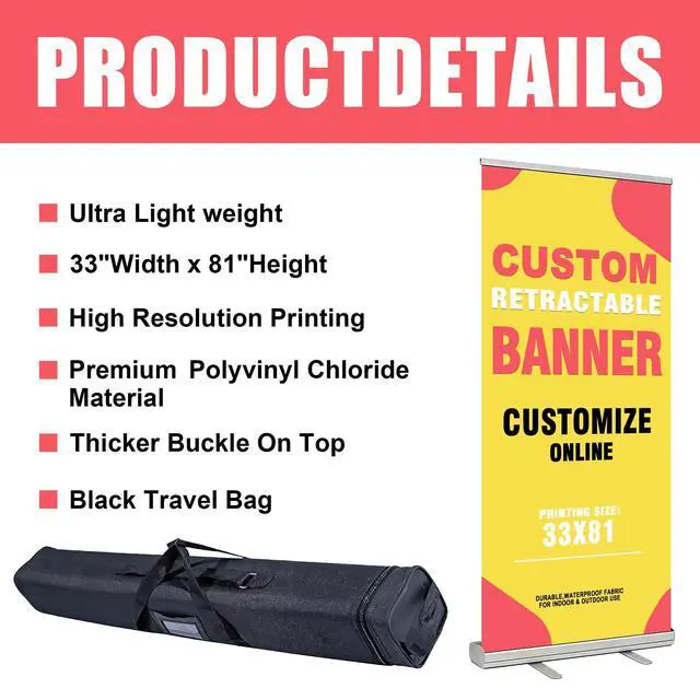 Alt view image 9 of 14 - Custom Retractable Banner with Aluminum Silver Stand, Frame Portable with Travel Bag for Business Advertising, Wedding Events, Indoor,Outdoor