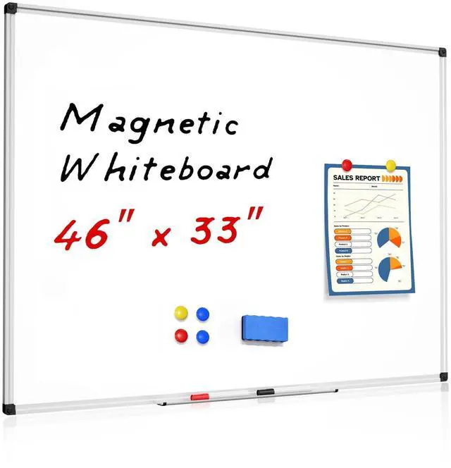 Alt view image 8 of 14 - Magnetic Dry Erase White Board - 46 x 33 Inch Whiteboard for Wall - 4 x 3 Large Wall-Mounted Board with Silver Aluminum Frame, 1 Magnetic Eraser, 2 Pens, 1 Detachable Marker Tray, 6 Magnets