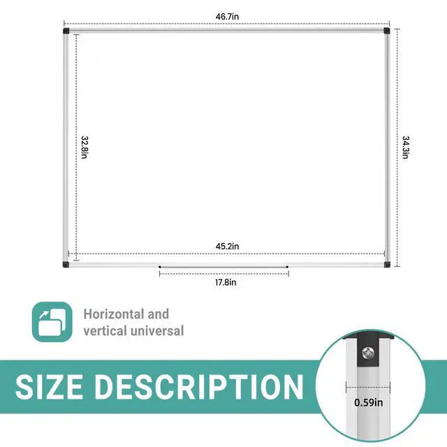 Alt view image 10 of 14 - Magnetic Dry Erase White Board - 46 x 33 Inch Whiteboard for Wall - 4 x 3 Large Wall-Mounted Board with Silver Aluminum Frame, 1 Magnetic Eraser, 2 Pens, 1 Detachable Marker Tray, 6 Magnets