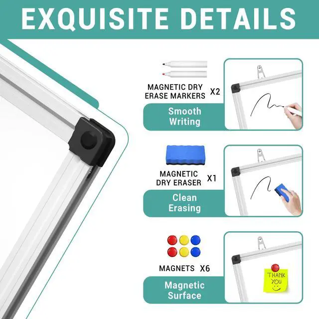 Alt view image 12 of 14 - Magnetic Dry Erase White Board - 46 x 33 Inch Whiteboard for Wall - 4 x 3 Large Wall-Mounted Board with Silver Aluminum Frame, 1 Magnetic Eraser, 2 Pens, 1 Detachable Marker Tray, 6 Magnets